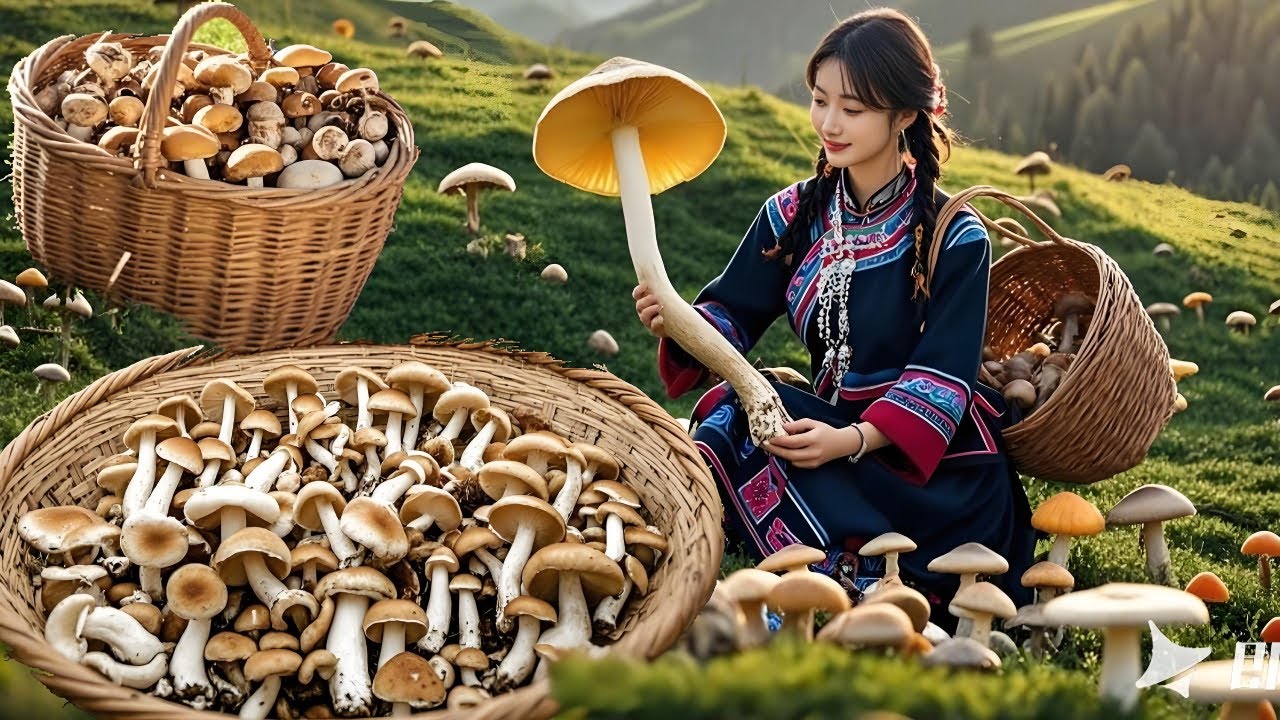 農村阿妹進山採了4種野味，一窩就端了2斤野蘑菇，半天收穫滿滿兩大筐滿意的很！ 【燕麥行遊】#Farm #tour