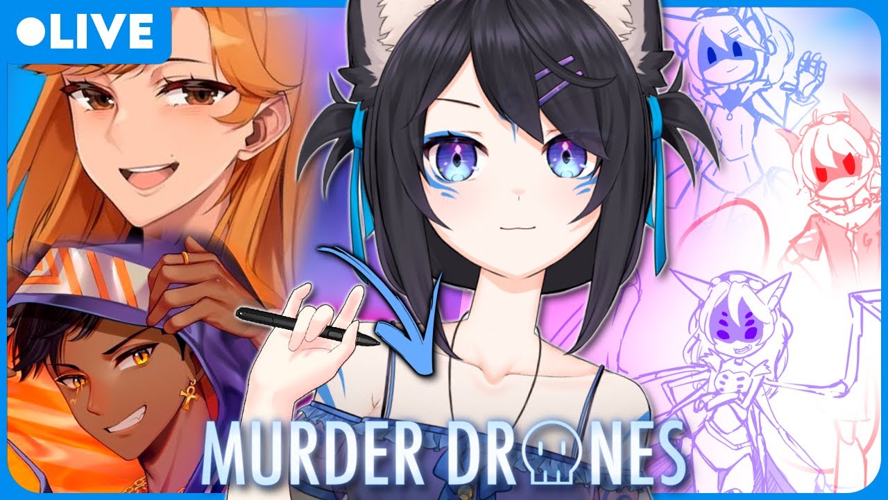 É a vez do Ravi e da Chiisa! Live ~ tentando ~ desenhar VTubers em MURDER DRONES!