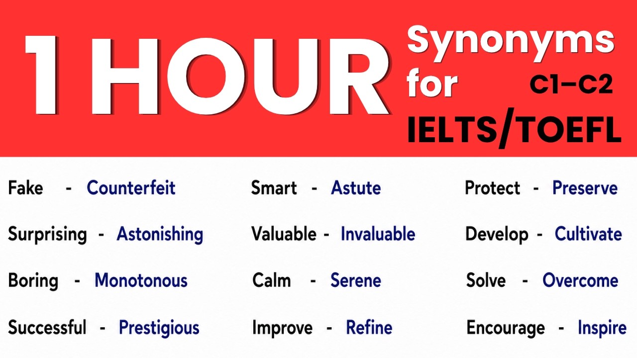 1 Hour Advanced Synonyms for IELTS & TOEFL | C1&ndash;C2 Vocabulary with Meanings & Examples