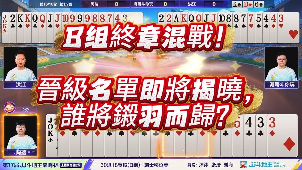 【B组終章混戰！晉級名單即將揭曉，誰將鎩羽而歸？】第17届JJ斗地主巅峰杯主播联赛 第2季 B组 第15 - 16轮#jj斗地主 #poker #斗地主 #棋牌