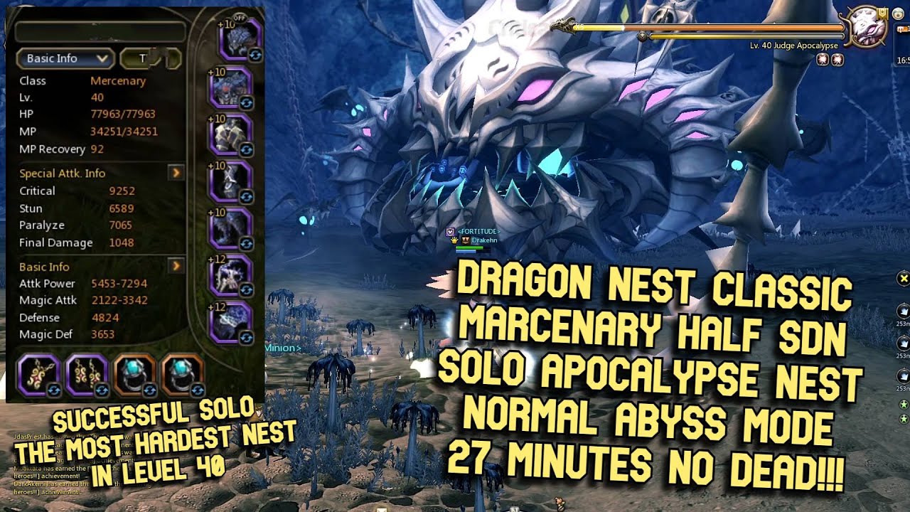 DN Classic Marcenary SOLO Apocalypse Nest Normal Abyss No Dead Half SDN Skill Build & Gears 27 Min