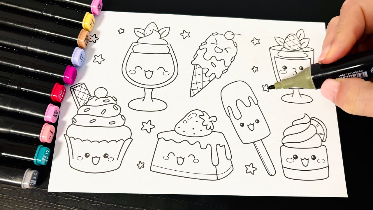 ASMR Cute Desserts Coloring 😍 Touch and Ohuhu Markers