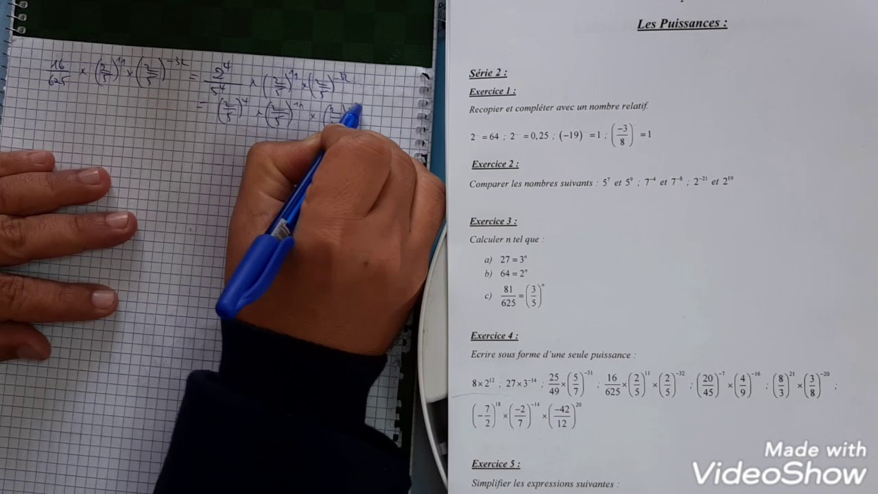 Série 2-Exercices de 1 à 5 # les puissances # القوى .Niveau 2ac
