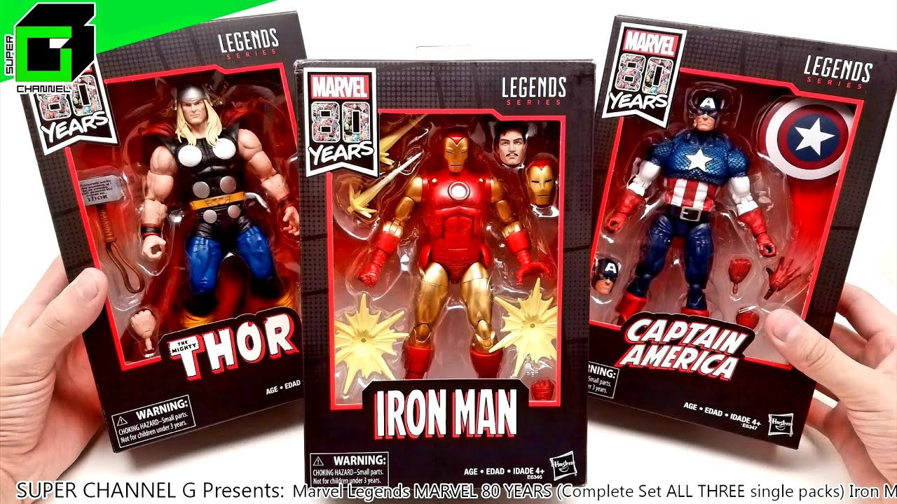 Marvel Legends MARVEL 80 YEARS (Complete Set ALL THREE Single Packs) Iron Man, Captain America, Thor