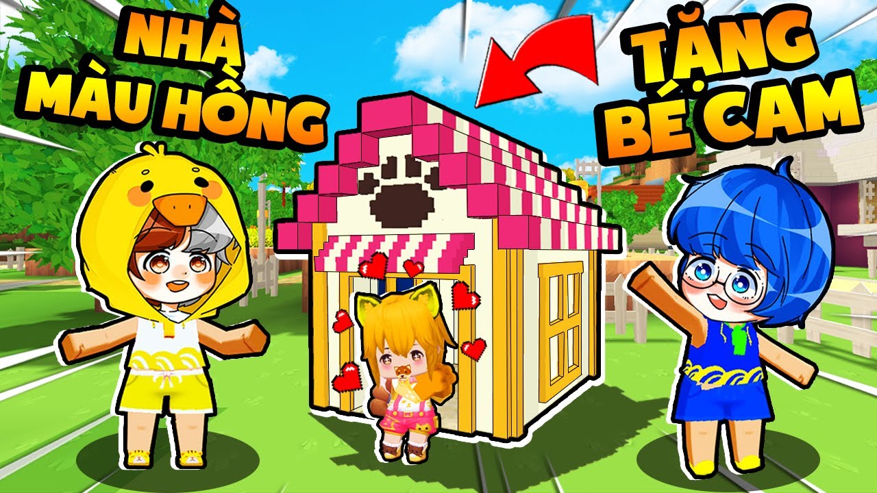 MRVIT XÂY NHÀ MÀU HỒNG HIỆN ĐẠI SIÊU CUTE TẶNG BÉ CAM CỦA PHONG CẬN TRONG LÀNG HERO TEAM MINI WORLD