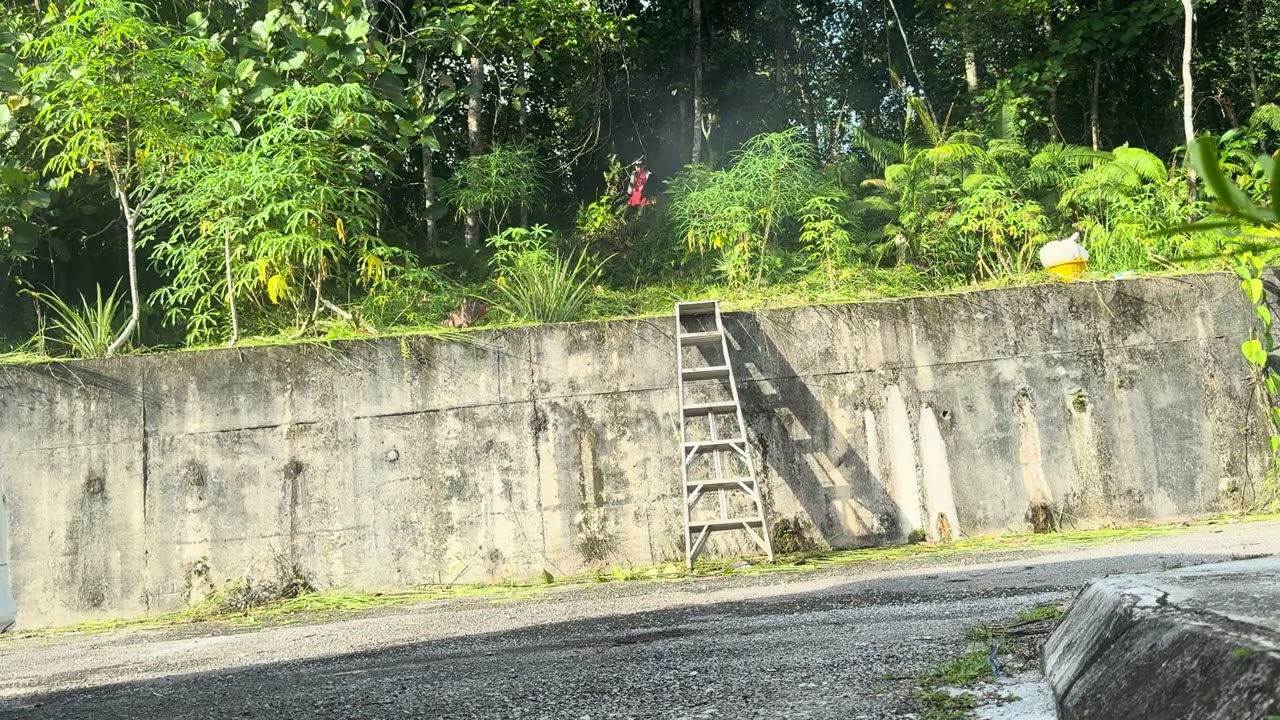 Memotong rumput mengunakan/ Electric grass cutter sangat memudahkan kerja.
