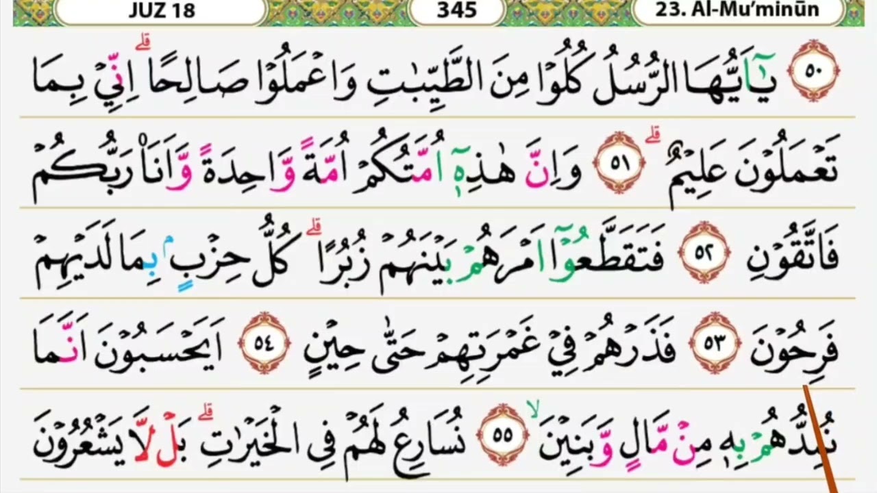 Belajar tilawah surat Al Mu'minun qyatt 51-61
