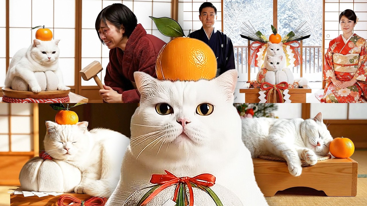 【AIねこあるある】鏡餅がねこちゃんだとありがちなこと4選🎍🐾 If Your Kagami-Mochi Was a Cat: Relatable Moments #ai #cat #猫 #癒し