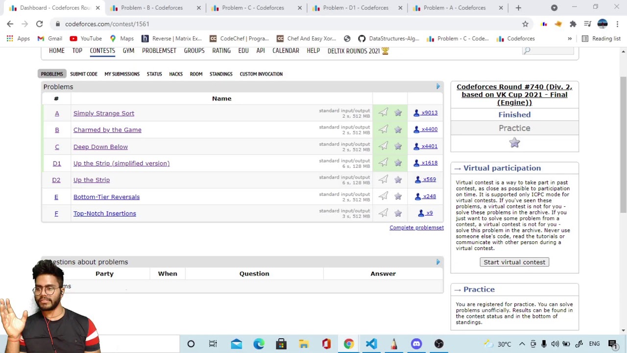 Problem A,B,C,D1 | Codeforces Round-740(Div-2, based on VK Cup 2021- Final (Engine) | Live Chat