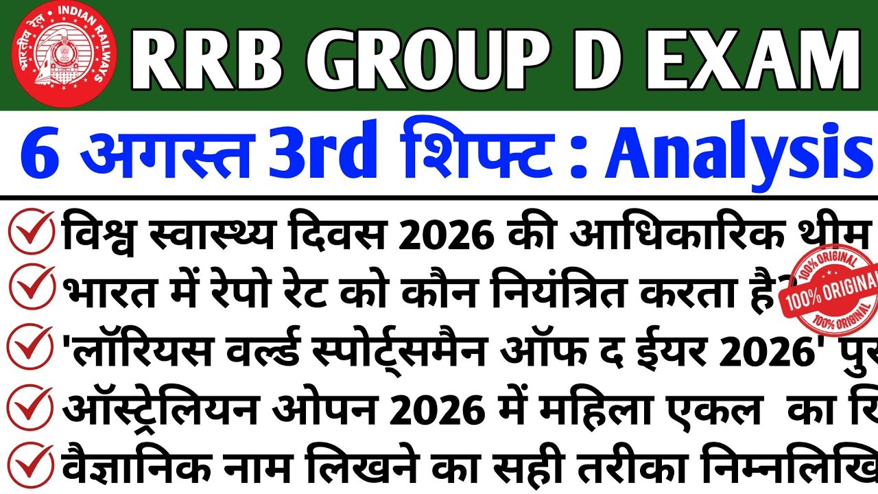 RRB GROUP D EXAM 6 August 3rd Shift Analysis 2026| Group D Exam Review| Group D Exam Analysis today🚂