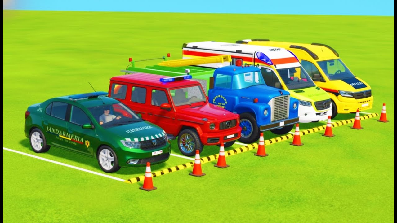 VEÍCULOS POLICIAIS, CAMINHÃO DE BOMBEIROS, TRANSPORTE DE MIBUNIX PARA A GARAGEM - FS22