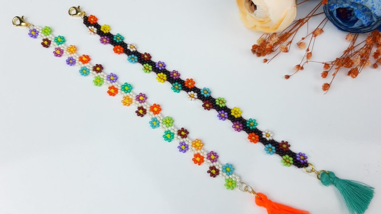 Çiçekli Peyote Bileklik Yapımı. Peyote Bracelet Making. Beading #tutorial