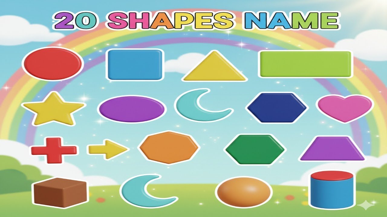 🌈 20 Shapes Name for Kids | Learn Shapes with Colorful Animation | Circle, Square, etc