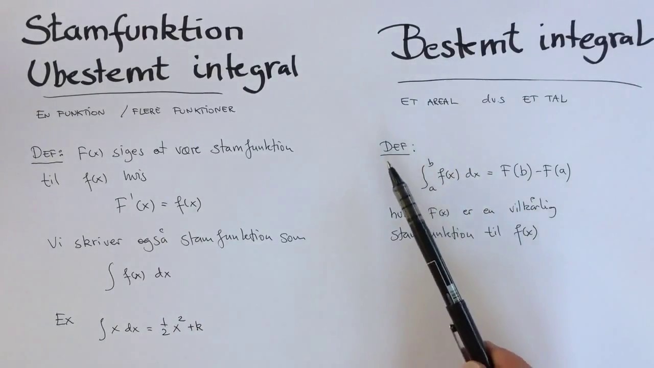 Definition af stamfunktion, bestemt og ubestemt integral