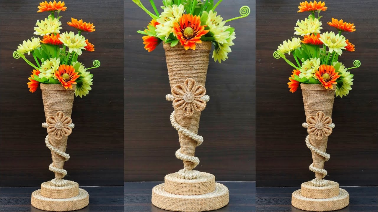 Flower Vase with Jute Thread & Jute Rope - Home Decorating Jute Flower Vase - Handmade Jute Works