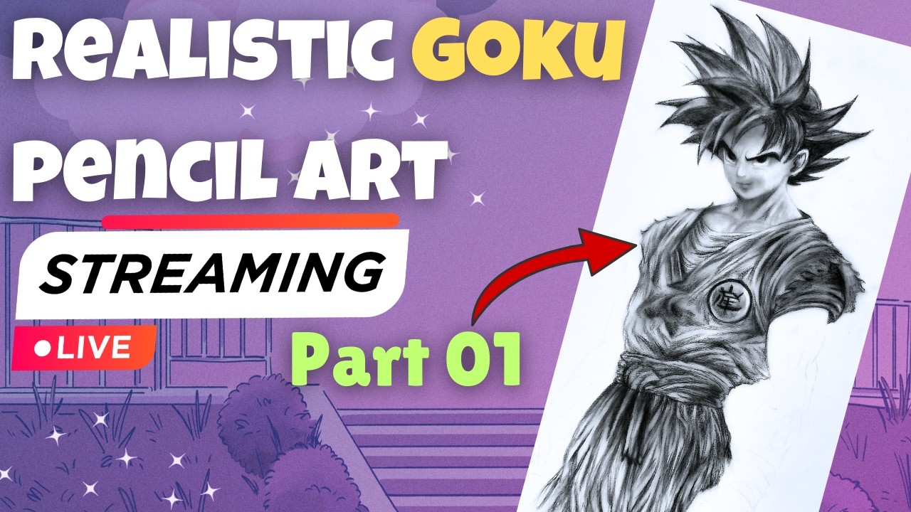 Realistic Goku Drawing LIVE 😱 Face, Hair & Body Details | Part 1 | Pencil Art