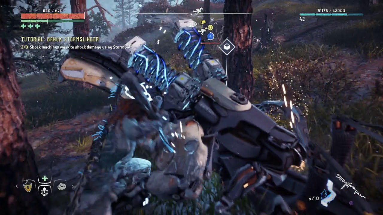 Horizon Zero Dawn Frozen Wilds Shock Machine Weak to Shock Damage Using Stormbolts