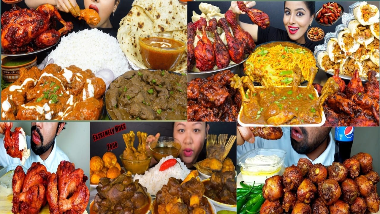 EATING CHICKEN LEGPIECE CURRY, CHICKEN NECK CURRY, LIVER FRY, EGG FRY WITH PLAIN RICE😍