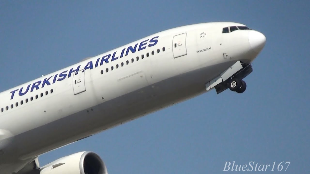 Turkish Airlines Boeing 777-300ER (TC-JJF) takeoff from NRT/RJAA (Tokyo - Narita) RWY 16R