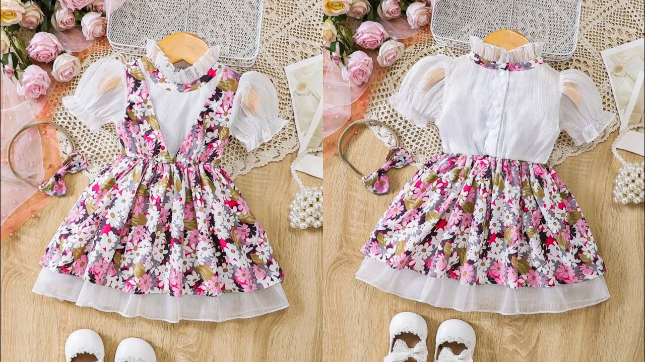 Back Button Placket Puff Sleeve Ruffle Neck Baby Frock Cutting and Stitching/Baby Frock