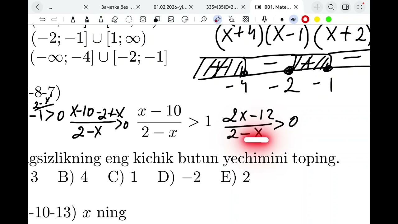 Tengsizlik misollari, oraliqlar usuli-1 #uzbmb #maxsusmisol #milliysertifikat #algebra #sertifikat
