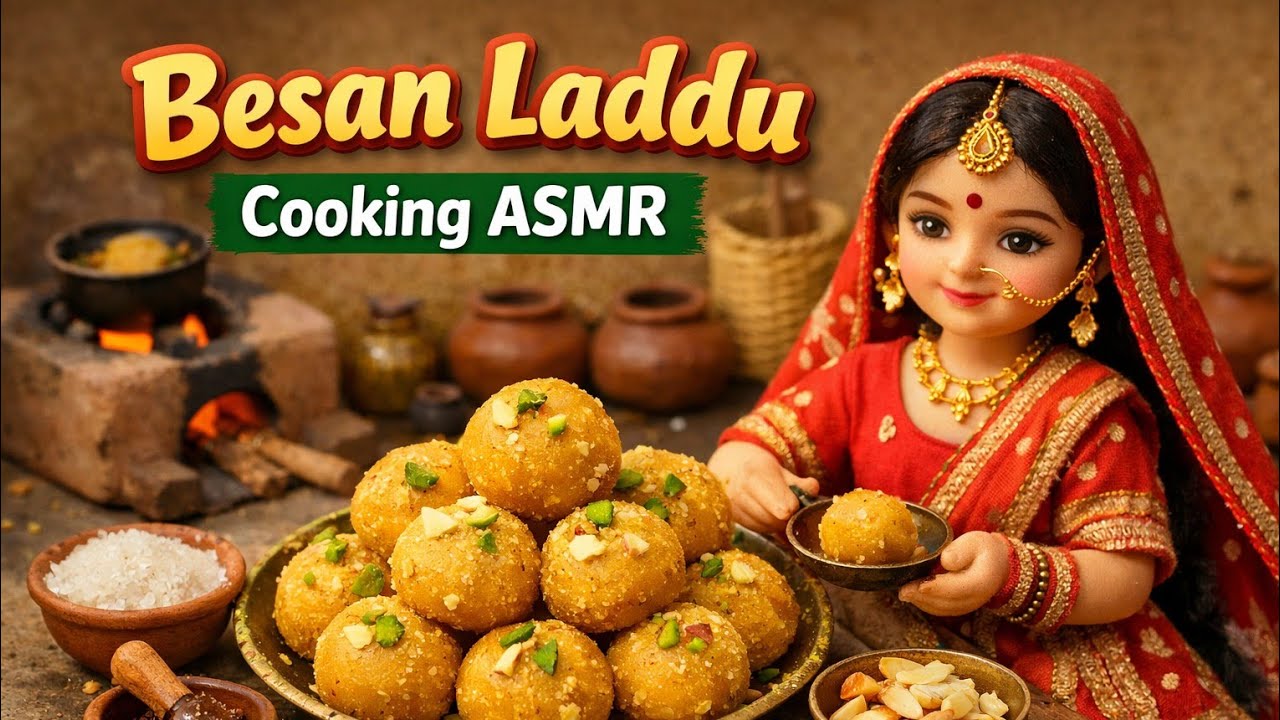 Miniature Doll Besan Laddu Cooking ASMR | Pakistani Village Tiny Kitchen Sweet Dessert