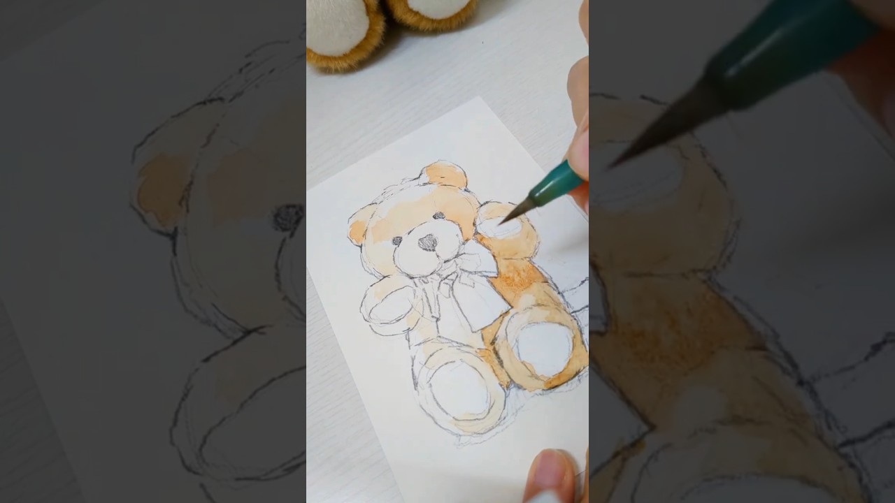 水彩でテディベアをらくがき🐻#illustration #イラスト #art #drawing  #illust  #水彩