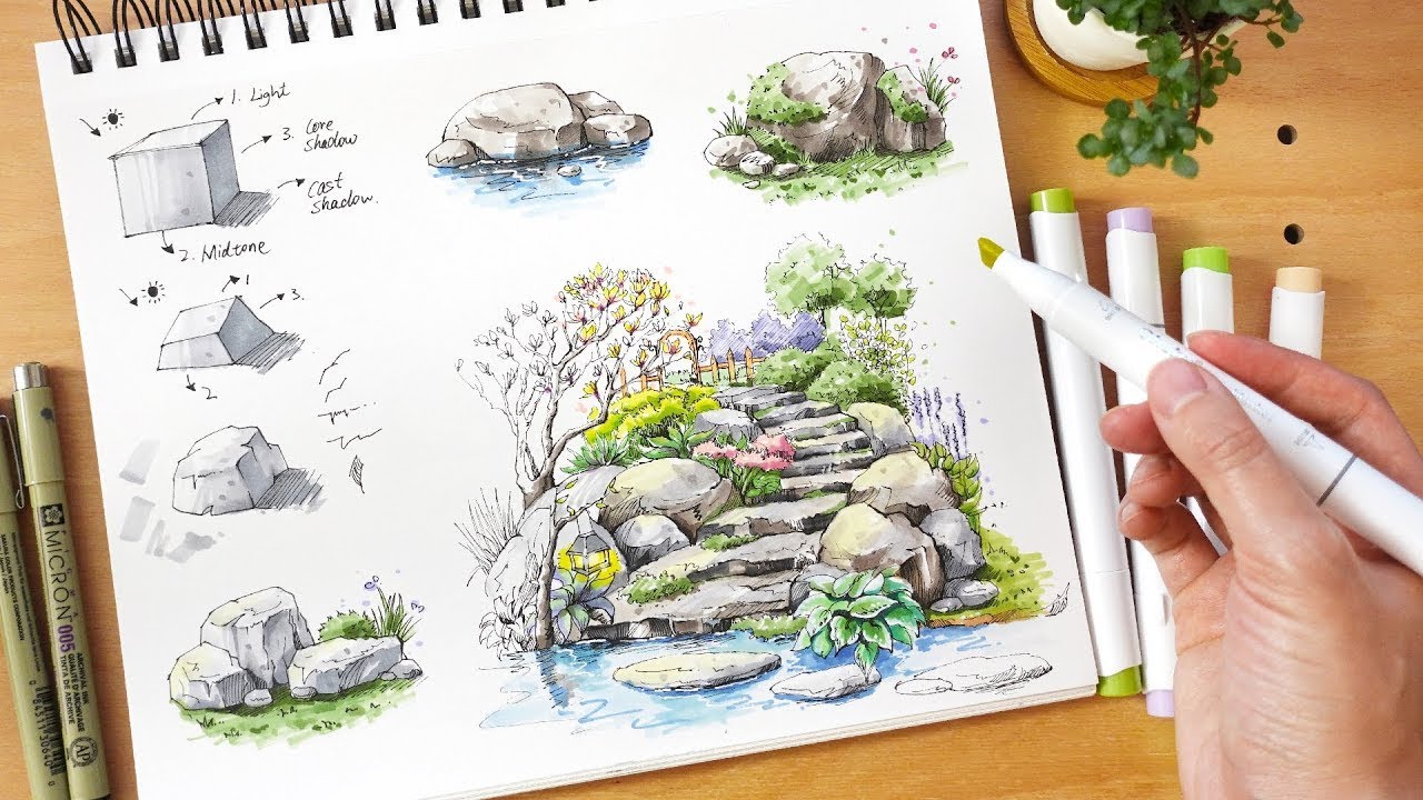 How to Draw Rocks with Pen and Markers | Tutorial