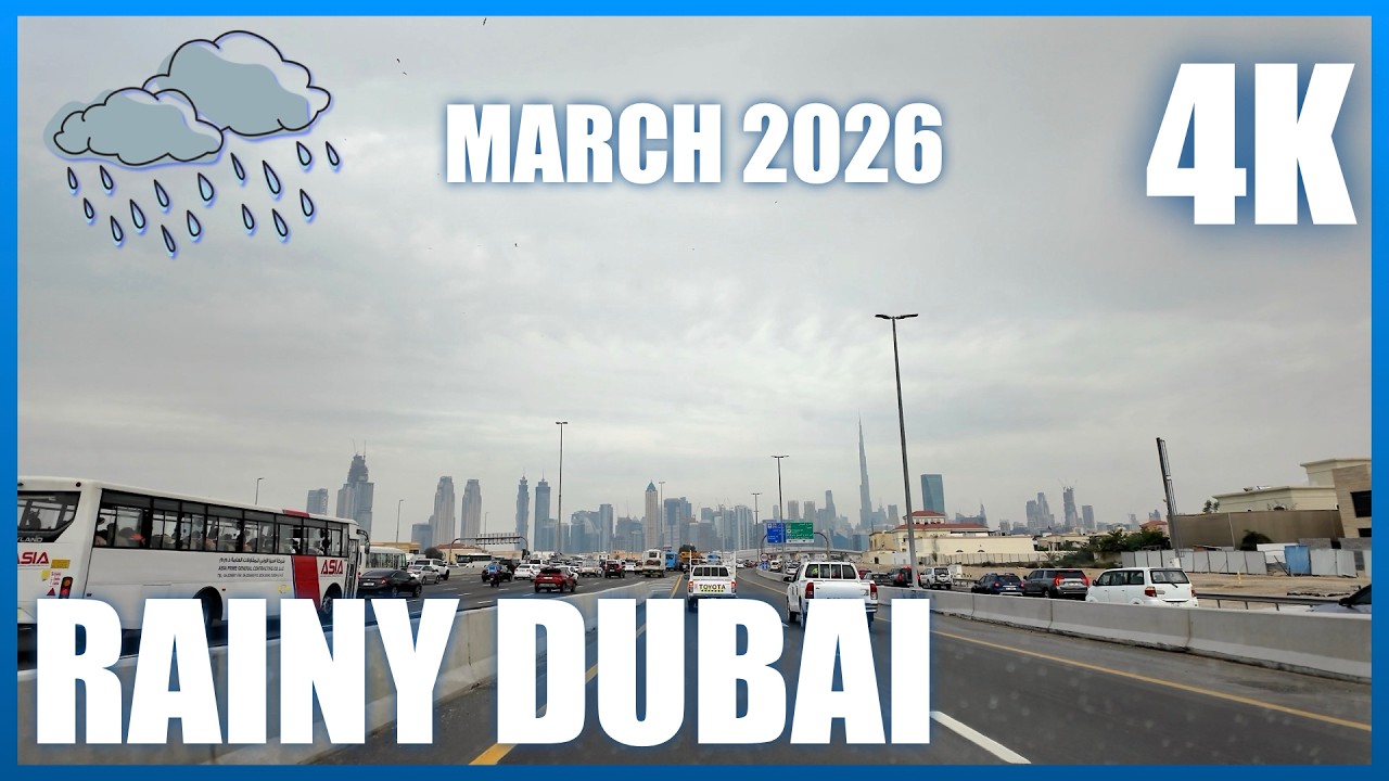 Cloudy Skies over Dubai: Relaxing Rain Drive / 비 오는 두바이 / دبي