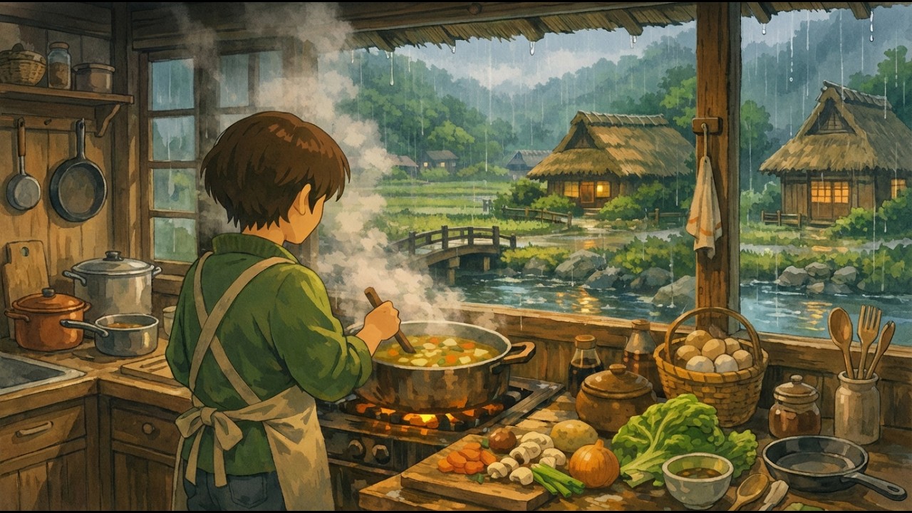 Rainy Day Cooking in My Childhood Village 🌧️ ASMR Soup Recipe | No Music, Just Cozy Sounds