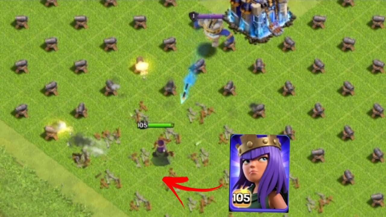 105 Lvl Archer Queen Vs Level 1 Cannon Base Formation Clash Of Clans 