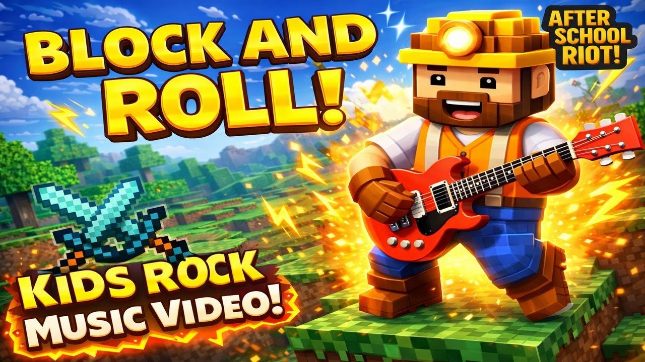 Block and Roll! 🎸 | Kids Rock Music Video | Minecraft-Style Song for Kids | After School Riot!