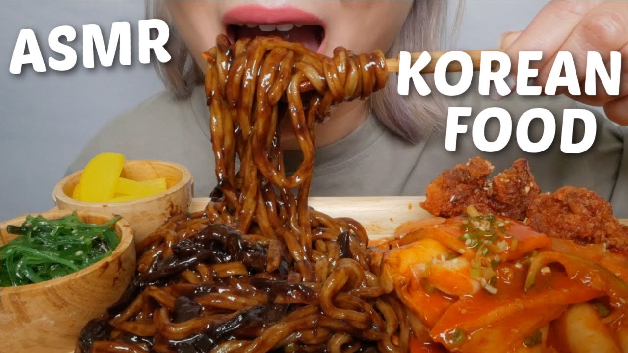 Homemade Black Bean Noodles with Spicy Tteokbokki with Korean Fried Chicken *ASMR No Talking | N.E
