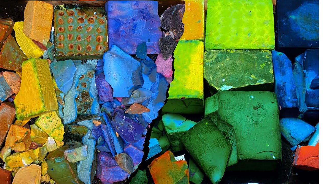 Multicoloured Dyed Chalk Chunks and Blocks | Pebbles Powder Play | Gym chalk asmr | 2 in 1 video