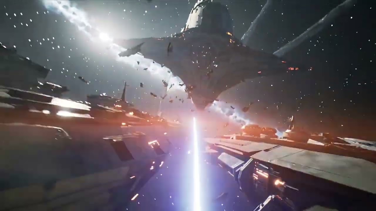 Epic Sci-Fi Space Battle: Massive Starships and Laser Fire Combat