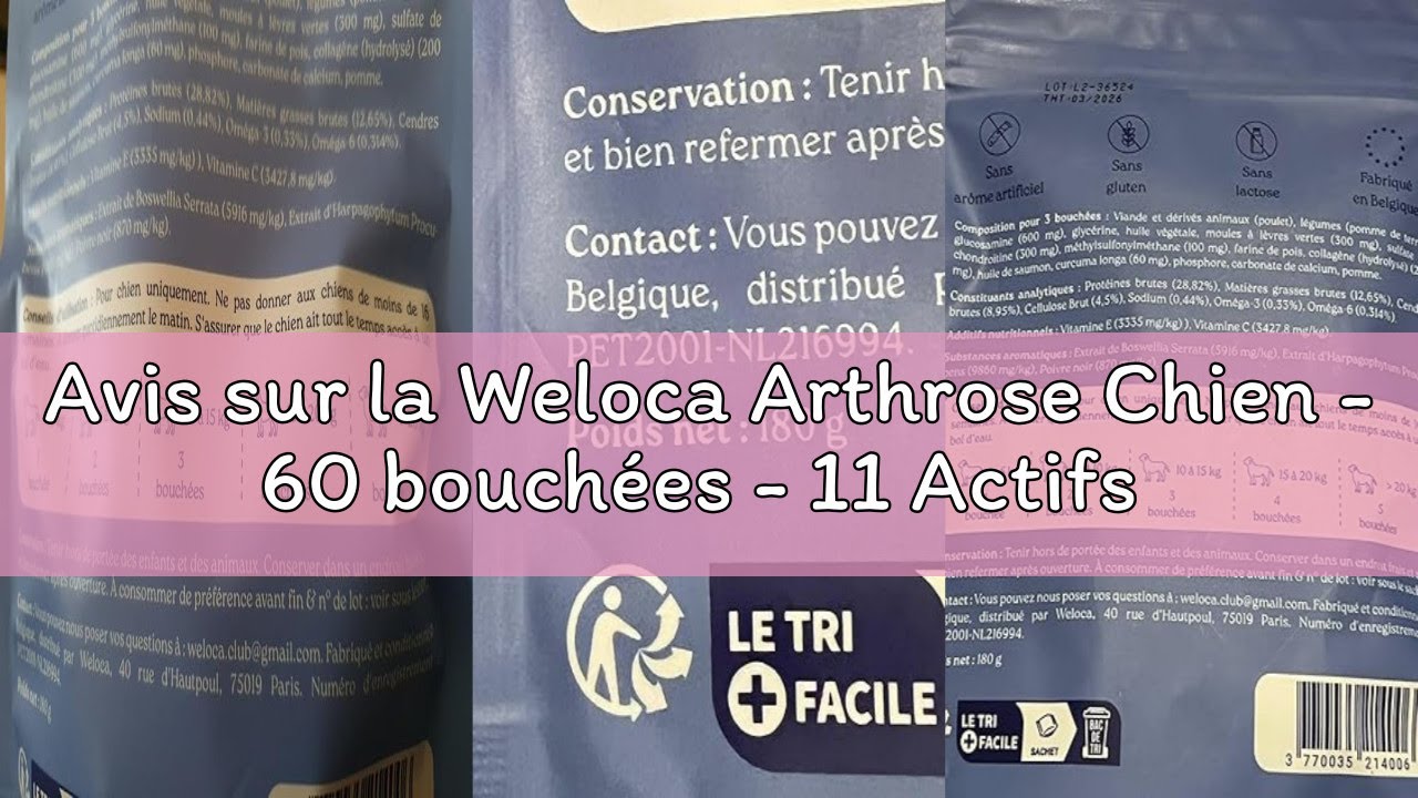 Avis sur la Weloca Arthrose Chien - 60 bouchées - 11 Actifs puissants (Glucosamine Chondroïtine, MSM