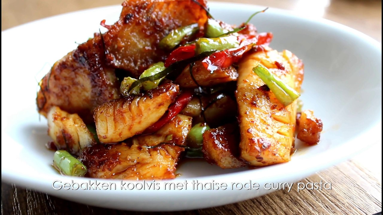 Thais-koken : Gebakken koolvis met Thaise rode curry pasta