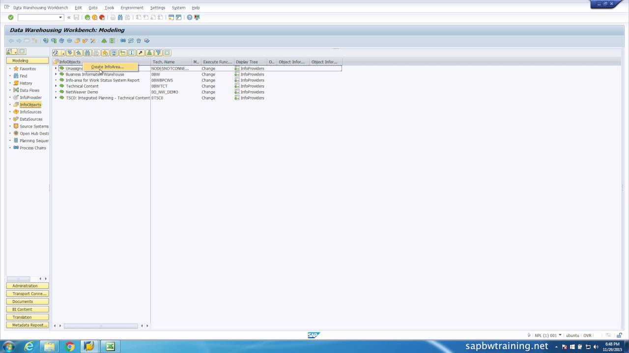 How to create infoarea in SAP BW