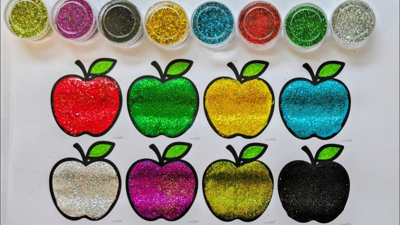 🍎 8 Glitter Apples Coloring for Kids | Learn Colors with Sparkle Art ✨