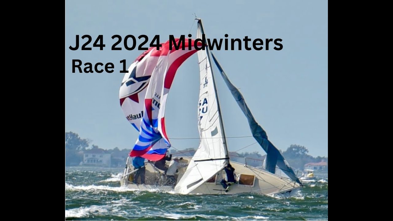 J24 2024 Midwinters Race 1, Heavy air racing 30 gusting to 40 knots with onboard crew discussion.