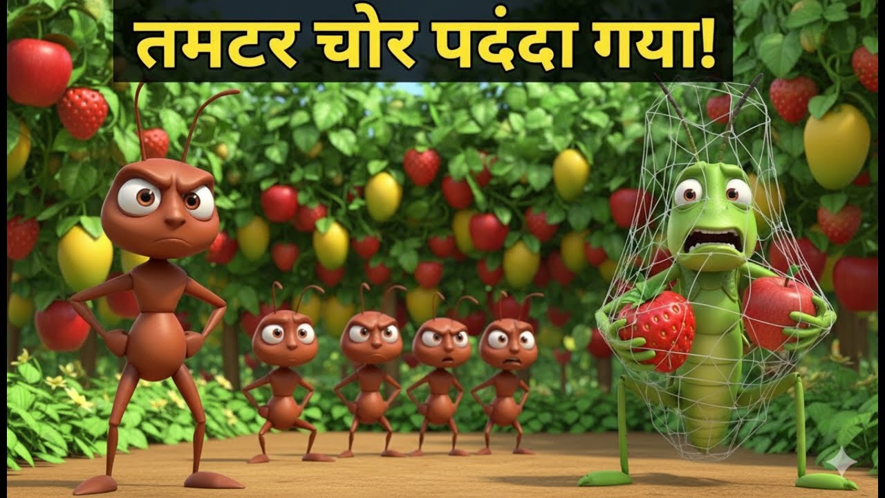 फल चोर पकड़ा गया!Fruit Chor Pakda Gaya! 🍓🍎 | Ant vs Grasshopper Moral Story
