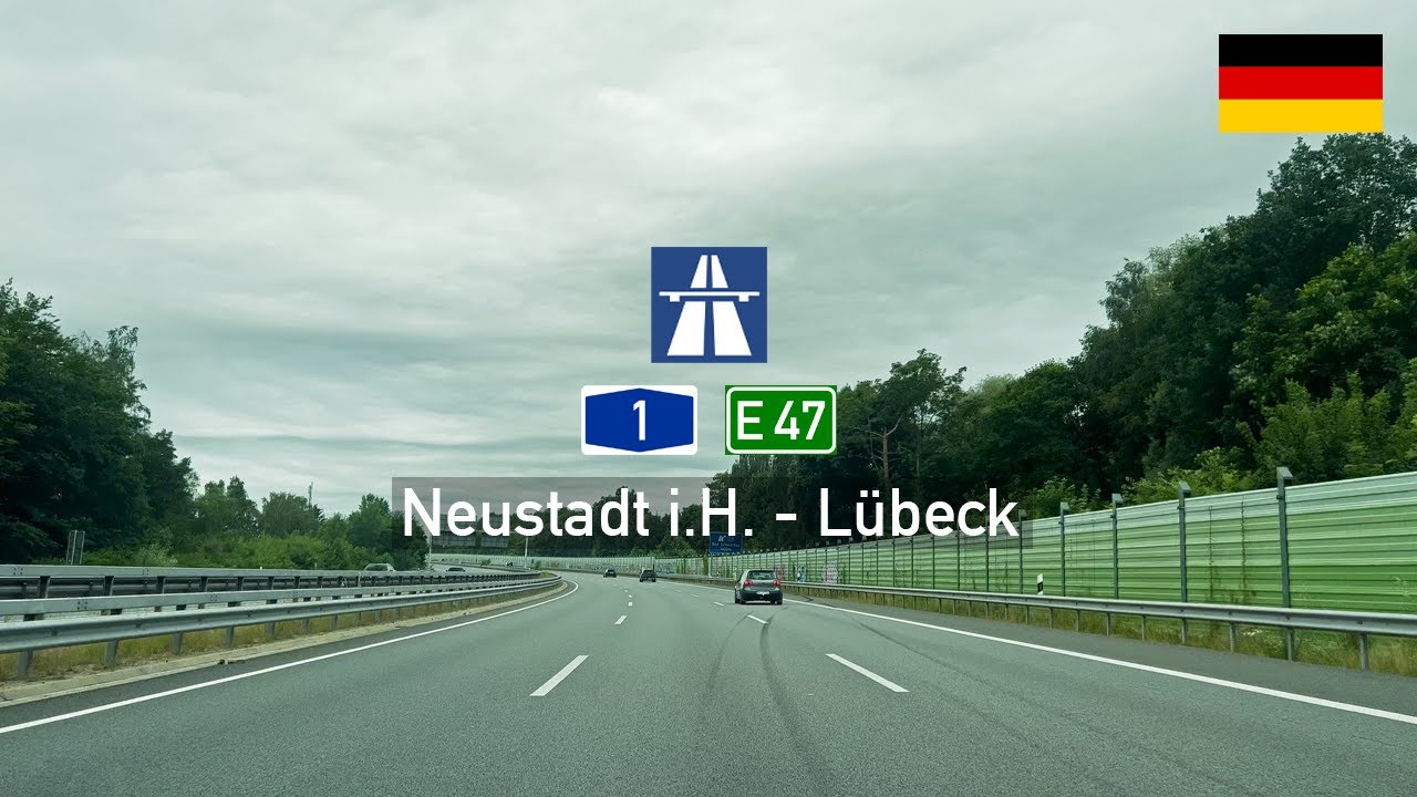 Driving in Germany: Autobahn A1 E47 from Neustadt in Holstein to Lübeck
