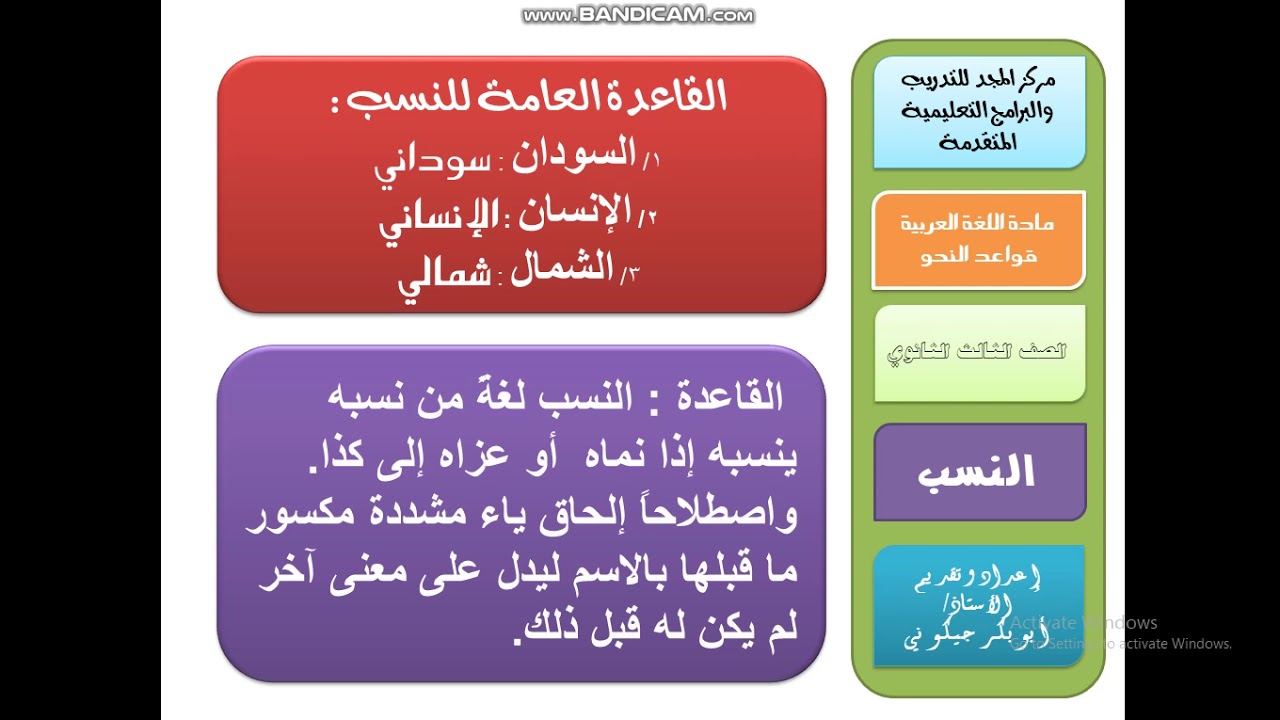 اللغة العربية النسب الصف الثالث ثانوي