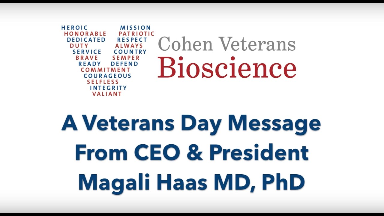 Veterans Day Message From Cohen Veterans Bioscience CEO & President Dr. Magali Haas