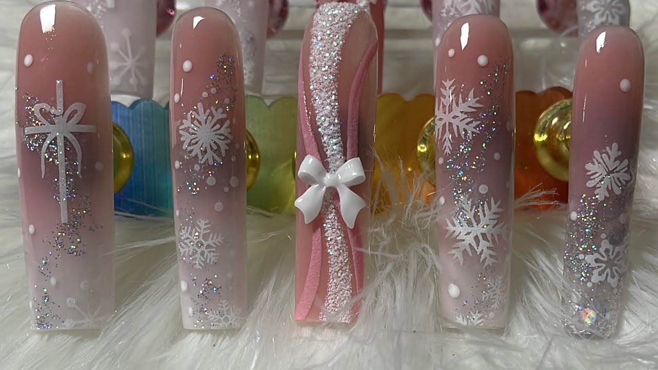 DIY Winter Wonderland Acrylic Ombre Press-On Nails/Step-By-Step/ Beginners/Press-On Acrylic Tutorial