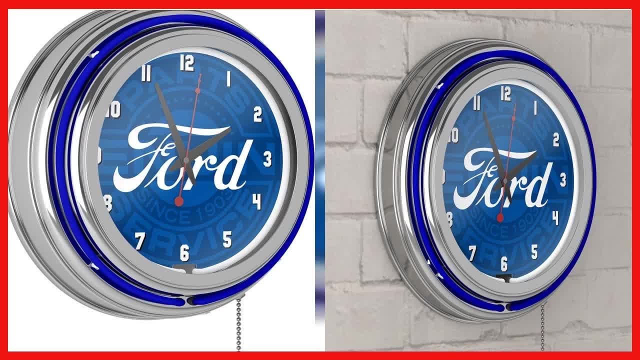 Trademark Gameroom Ford Chrome Double Rung Neon Clock - Ford Genuine Parts
