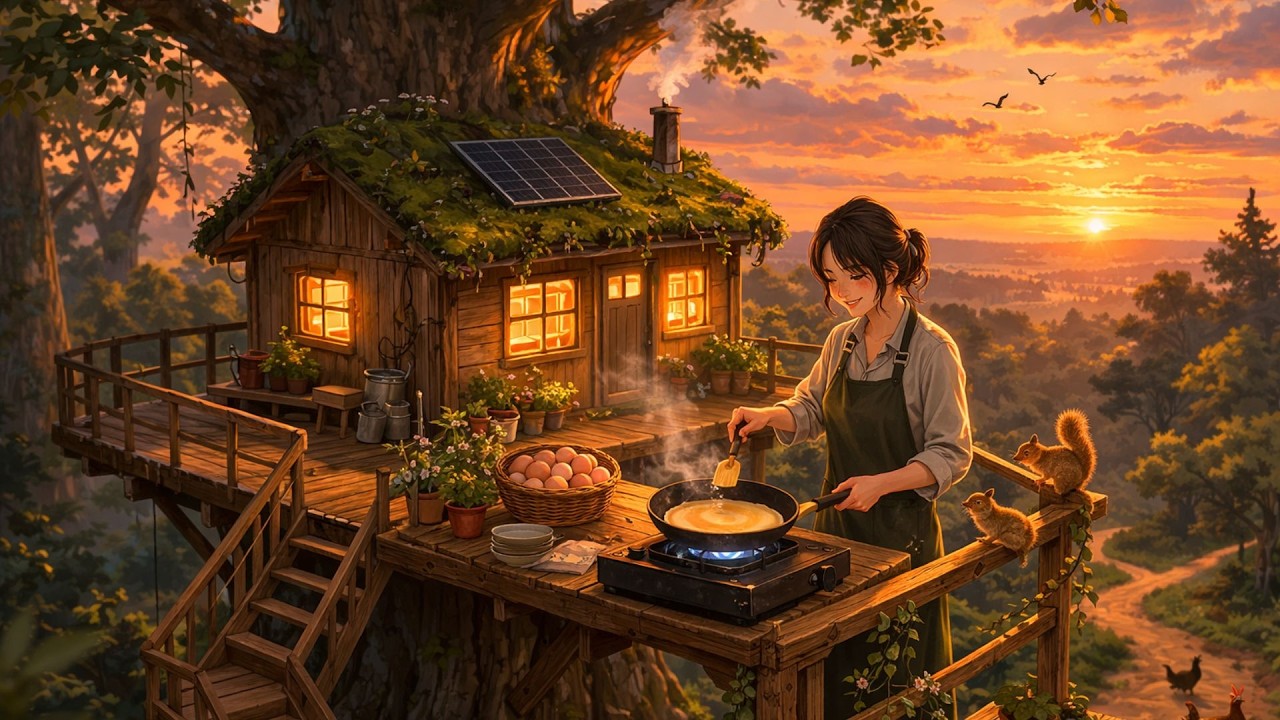 A peaceful day in my treehouse | Making cozy egg crepes | Ghibli style & Ghibli alone