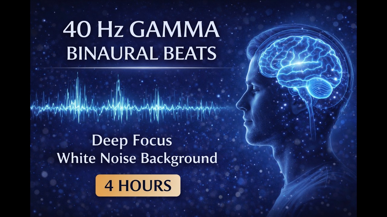 Unlock Powerful Focus | 40Hz Gamma Binaural Beats (4 Hours) Deep Brain Stimulation & White Noise