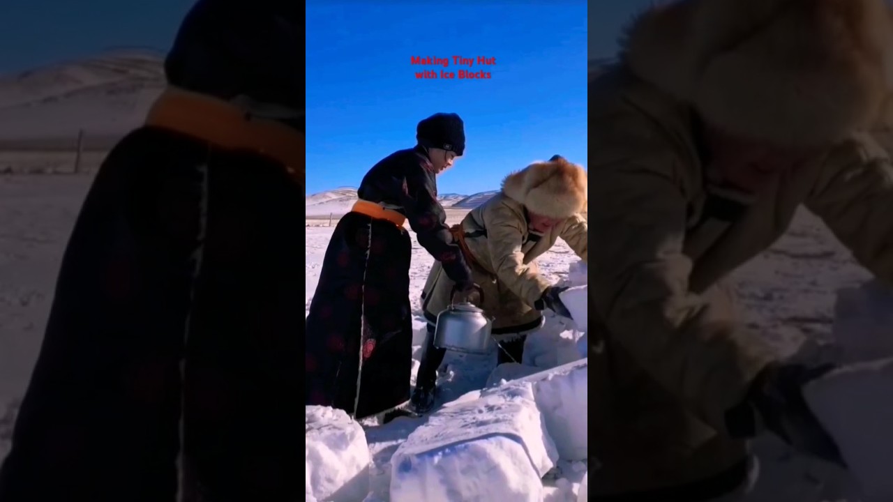 Making Tiny Hut with Ice Blocks #nomadicstyle #Nomad #nomadicfamily #cooking #icehut #icebarrel