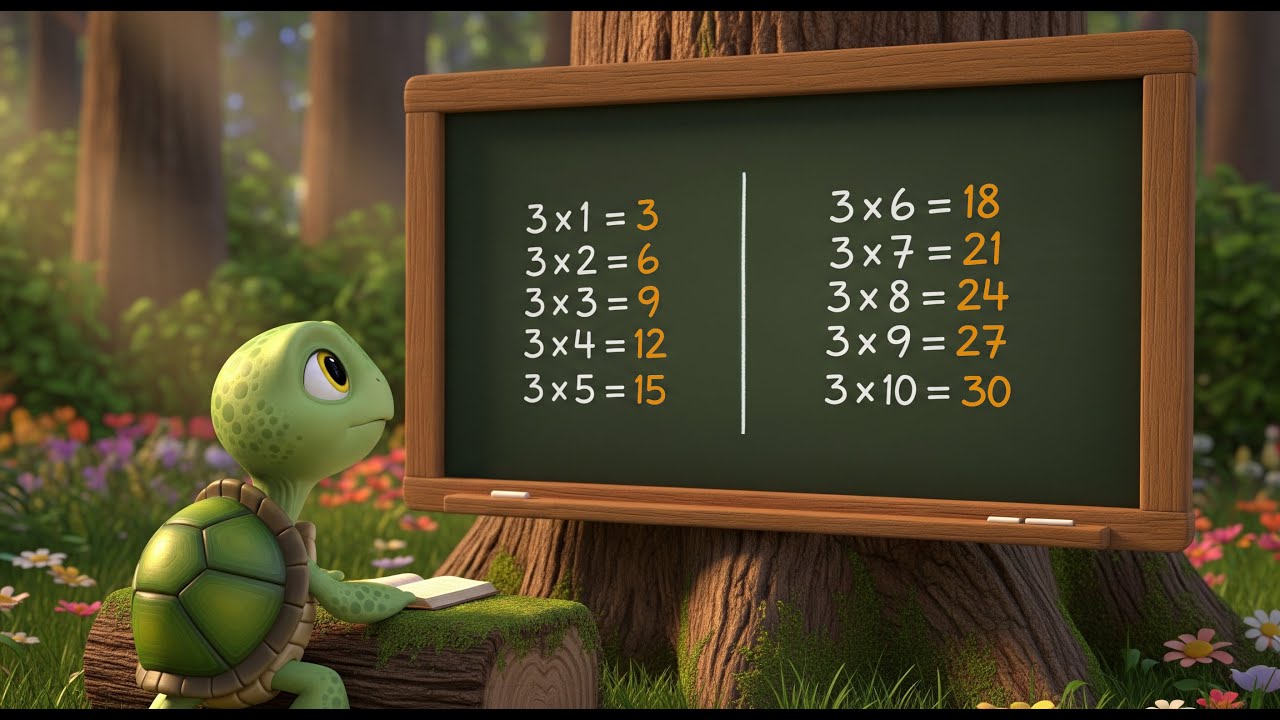 Tablas de Multiplicar del 3 con la Tortuga Lentita - Tres por uno, tres! 3x1=3